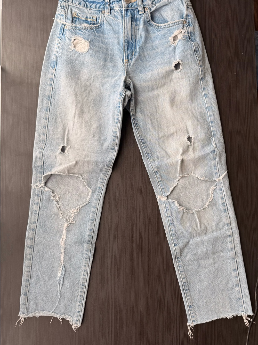 Garage Light Blue Distressed Straight Leg Jeans
